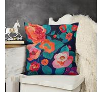 KMRHOUTIQ Decorative Throw Pillow Cover 18x18 Red and Orange Flowers Outdoor Pillow Covers Plush Cushion Cover for Sofa Bed Couch Living Room Boho Farmhouse Pillows Protector with Hidden Zipper