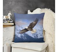 KMRHOUTIQ Decorative Throw Pillow Cover 20x20 Bald Eagle Flying Outdoor Pillow Covers Plush Cushion Cover for Sofa Bed Couch Living Room Boho Farmhouse Pillows Protector with Hidden Zipper