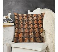 KMRHOUTIQ Decorative Throw Pillow Cover 20x20 Brown Tile Roof Outdoor Pillow Covers Plush Cushion Cover for Sofa Bed Couch Living Room Boho Farmhouse Pillows Protector with Hidden Zipper