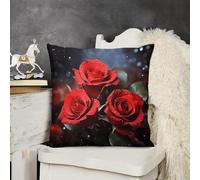 KMRHOUTIQ Decorative Throw Pillow Cover 20x20 Romantic Red Roses Outdoor Pillow Covers Plush Cushion Cover for Sofa Bed Couch Living Room Boho Farmhouse Pillows Protector with Hidden Zipper