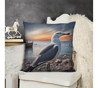 KMRHOUTIQ Decorative Throw Pillow Cover 20x20 Seagull and Sunset Outdoor Pillow Covers Plush Cushion Cover for Sofa Bed Couch Living Room Boho Farmhouse Pillows Protector with Hidden Zipper