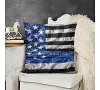 KMRHOUTIQ Decorative Throw Pillow Cover 22x22 American Thin Blue Line Flag Outdoor Pillow Covers Plush Cushion Cover for Sofa Bed Couch Living Room Boho Farmhouse Pillows Protector with Hidden Zipper