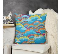 KMRHOUTIQ Decorative Throw Pillow Cover 22x22 Clouds and Rainbows Outdoor Pillow Covers Plush Cushion Cover for Sofa Bed Couch Living Room Boho Farmhouse Pillows Protector with Hidden Zipper