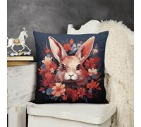 KMRHOUTIQ Decorative Throw Pillow Cover 22x22 Easter Bunny Outdoor Pillow Covers Plush Cushion Cover for Sofa Bed Couch Living Room Boho Farmhouse Pillows Protector with Hidden Zipper