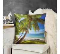 KMRHOUTIQ Decorative Throw Pillow Cover 22x22 Green Palm Trees Ocean Outdoor Pillow Covers Plush Cushion Cover for Sofa Bed Couch Living Room Boho Farmhouse Pillows Protector with Hidden Zipper