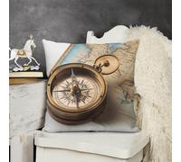 KMRHOUTIQ Decorative Throw Pillow Cover 22x22 Old Compass Outdoor Pillow Covers Plush Cushion Cover for Sofa Bed Couch Living Room Boho Farmhouse Pillows Protector with Hidden Zipper
