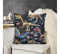 KMRHOUTIQ Decorative Throw Pillow Cover 24x24 Black Dinosaur Skeleton Outdoor Pillow Covers Plush Cushion Cover for Sofa Bed Couch Living Room Boho Farmhouse Pillows Protector with Hidden Zipper