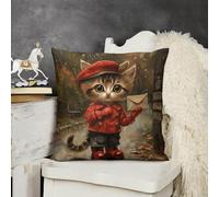 KMRHOUTIQ Decorative Throw Pillow Cover 24x24 Cat Delivers Letter Outdoor Pillow Covers Plush Cushion Cover for Sofa Bed Couch Living Room Boho Farmhouse Pillows Protector with Hidden Zipper