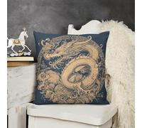 KMRHOUTIQ Decorative Throw Pillow Cover 26x26 Blue Oriental Dragon Outdoor Pillow Covers Plush Cushion Cover for Sofa Bed Couch Living Room Boho Farmhouse Pillows Protector with Hidden Zipper