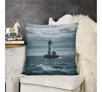 KMRHOUTIQ Decorative Throw Pillow Cover 26x26 Lighthouse Ocean Outdoor Pillow Covers Plush Cushion Cover for Sofa Bed Couch Living Room Boho Farmhouse Pillows Protector with Hidden Zipper