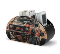 KMRHOUTIQ Desert Trail Running Remote Control Holder with 5 Slots | PU Leather Desktop Organizer for TV Remotes Makeup Brushes Pens | Bed Caddy Box Fits Nightstand Office Desk Living Room Bedroom