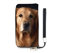 KMRHOUTIQ Golden Retriever Wristlet Wallets for Women Leather Clutch Purses with Strap Coin Purse Rfid Credit Card Holder Long Slim Handbags