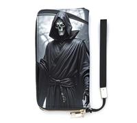 KMRHOUTIQ Grim Reaper Wristlet Wallets for Women Leather Clutch Purses with Strap Coin Purse Rfid Credit Card Holder Long Slim Handbags