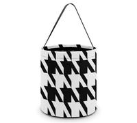KMRHOUTIQ Halloween Tote Bag Houndstooth Black Trick Or Treat Bucket with Handle Large Goodie Candy Basket Reusable Grocery Shopping Gifts Tote Snack Bag for Party Favors Supplies