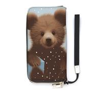 KMRHOUTIQ Happy Bear Wristlet Wallets for Women Leather Clutch Purses with Strap Coin Purse Rfid Credit Card Holder Long Slim Handbags