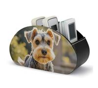 KMRHOUTIQ Happy Puppy Remote Control Holder with 5 Slots | PU Leather Desktop Organizer for TV Remotes Makeup Brushes Pens | Bed Caddy Box Fits Nightstand Office Desk Living Room Bedroom