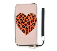 KMRHOUTIQ Heart Leopard Wristlet Wallets for Women Leather Clutch Purses with Strap Coin Purse Rfid Credit Card Holder Long Slim Handbags