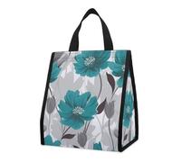 KMRHOUTIQ Insulated Teal Grey And White Floral Lunch Bag for Women Men 9l Leakproof Cooler Bag with Pocket Reusable Lunch Tote Snack Foldable Thermal Tote for Work Picnic Travel Beach Gym Adults