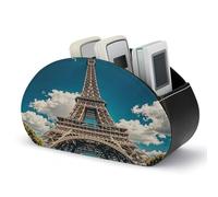 KMRHOUTIQ Iron Tower Remote Control Holder with 5 Slots | PU Leather Desktop Organizer for TV Remotes Makeup Brushes Pens | Bed Caddy Box Fits Nightstand Office Desk Living Room Bedroom