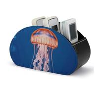 KMRHOUTIQ Jellyfish Academy Remote Control Holder with 5 Slots | PU Leather Desktop Organizer for TV Remotes Makeup Brushes Pens | Bed Caddy Box Fits Nightstand Office Desk Living Room Bedroom