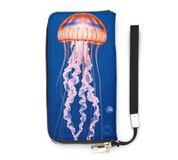 KMRHOUTIQ Jellyfish Academy Wristlet Wallets for Women Leather Clutch Purses with Strap Coin Purse Rfid Credit Card Holder Long Slim Handbags