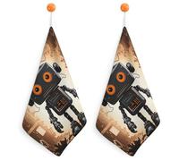 KMRHOUTIQ Kitchen Black Robot Hand Towels with Hanging Loops, Highly Absorbent & Quick Drying Towels for Kitchen Bathroom, Microfiber Cleaning Cloth, Dish Towel, Tea Towel Decorative, Dish Rag(12x12)