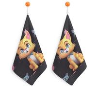 KMRHOUTIQ Kitchen Cartoon Cat Hand Towels with Hanging Loops, Highly Absorbent & Quick Drying Towels for Kitchen Bathroom, Microfiber Cleaning Cloth, Dish Towel, Tea Towel Decorative, Dish Rag(12x12)