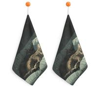 KMRHOUTIQ Kitchen Cat Lying Hand Towels with Hanging Loops, Highly Absorbent & Quick Drying Towels for Kitchen Bathroom, Microfiber Cleaning Cloth, Dish Towel, Tea Towel Decorative, Dish Rag(12x12)