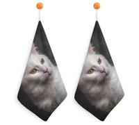 KMRHOUTIQ Kitchen Cat Sitting Hand Towels with Hanging Loops, Highly Absorbent & Quick Drying Towels for Kitchen Bathroom, Microfiber Cleaning Cloth, Dish Towel, Tea Towel Decorative, Dish Rag(12x12)