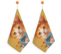 KMRHOUTIQ Kitchen Cute Kitten Hand Towels with Hanging Loops, Highly Absorbent & Quick Drying Towels for Kitchen Bathroom, Microfiber Cleaning Cloth, Dish Towel, Tea Towel Decorative, Dish Rag(12x12)