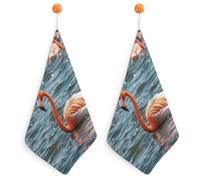 KMRHOUTIQ Kitchen Flamingo Hand Towels with Hanging Loops, Highly Absorbent & Quick Drying Towels for Kitchen Bathroom, Microfiber Cleaning Cloth, Dish Towel, Tea Towel Decorative, Dish Rag(12x12)