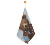 KMRHOUTIQ Kitchen Happy Bear Hand Towels with Hanging Loops, Highly Absorbent & Quick Drying Towels for Kitchen Bathroom, Microfiber Cleaning Cloth, Dish Towel, Tea Towel Decorative, Dish Rag(12x12)