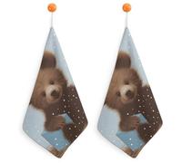 KMRHOUTIQ Kitchen Happy Bear Hand Towels with Hanging Loops, Highly Absorbent & Quick Drying Towels for Kitchen Bathroom, Microfiber Cleaning Cloth, Dish Towel, Tea Towel Decorative, Dish Rag(12x12)