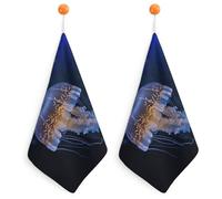KMRHOUTIQ Kitchen Jellyfish Hand Towels with Hanging Loops, Highly Absorbent & Quick Drying Towels for Kitchen Bathroom, Microfiber Cleaning Cloth, Dish Towel, Tea Towel Decorative, Dish Rag(12x12)