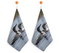 KMRHOUTIQ Kitchen Loon Birds Hand Towels with Hanging Loops, Highly Absorbent & Quick Drying Towels for Kitchen Bathroom, Microfiber Cleaning Cloth, Dish Towel, Tea Towel Decorative, Dish Rag(12x12)