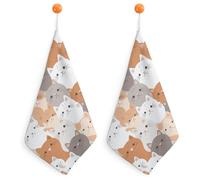 KMRHOUTIQ Kitchen Orange Cats Hand Towels with Hanging Loops, Highly Absorbent & Quick Drying Towels for Kitchen Bathroom, Microfiber Cleaning Cloth, Dish Towel, Tea Towel Decorative, Dish Rag(12x12)