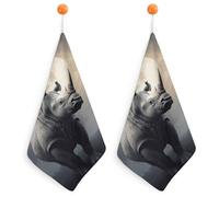 KMRHOUTIQ Kitchen Rhino Hand Towels with Hanging Loops, Highly Absorbent & Quick Drying Towels for Kitchen Bathroom, Microfiber Cleaning Cloth, Dish Towel, Tea Towel Decorative, Dish Rag(12x12)