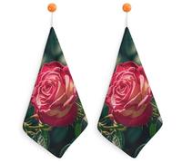 KMRHOUTIQ Kitchen Rose Petal Hand Towels with Hanging Loops, Highly Absorbent & Quick Drying Towels for Kitchen Bathroom, Microfiber Cleaning Cloth, Dish Towel, Tea Towel Decorative, Dish Rag(12x12)