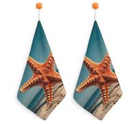 KMRHOUTIQ Kitchen Starfish Hand Towels with Hanging Loops, Highly Absorbent & Quick Drying Towels for Kitchen Bathroom, Microfiber Cleaning Cloth, Dish Towel, Tea Towel Decorative, Dish Rag(12x12)
