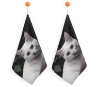 KMRHOUTIQ Kitchen White Cat Hand Towels with Hanging Loops, Highly Absorbent & Quick Drying Towels for Kitchen Bathroom, Microfiber Cleaning Cloth, Dish Towel, Tea Towel Decorative, Dish Rag(12x12)