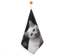 KMRHOUTIQ Kitchen White Cat Hand Towels with Hanging Loops, Highly Absorbent & Quick Drying Towels for Kitchen Bathroom, Microfiber Cleaning Cloth, Dish Towel, Tea Towel Decorative, Dish Rag(12x12)