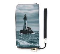 KMRHOUTIQ Lighthouse Ocean Wristlet Wallets for Women Leather Clutch Purses with Strap Coin Purse Rfid Credit Card Holder Long Slim Handbags