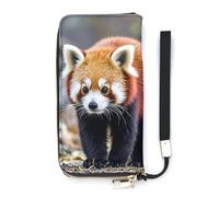 KMRHOUTIQ Little Red Panda Wristlet Wallets for Women Leather Clutch Purses with Strap Coin Purse Rfid Credit Card Holder Long Slim Handbags