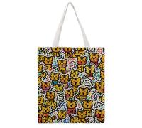 KMRHOUTIQ Little Tiger Graffiti Canvas Tote Bag Reusable Grocery Shopping Bag with Handles Casual Carry on Tote Quilted Utility Handbag for Travel Beach Camping Work Gym Picnic Diaper