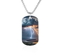 KMRHOUTIQ Memorial Picture Cloud Lightning Couple Necklace for Women Men 23.6" Chain Titanium Steel Dog Tag Necklace Personalized Pendant Lightweight Hip Hop Jewelry Keepsake Gift for Him Her
