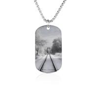 KMRHOUTIQ Memorial Picture Snowy Train Tracks Couple Necklace for Women Men 23.6" Chain Titanium Steel Dog Tag Necklace Personalized Pendant Lightweight Hip Hop Jewelry Keepsake Gift for Him Her