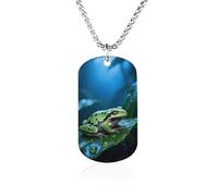 KMRHOUTIQ Memorial Picture Waxy Monkey Tree Frog Couple Necklace for Women Men 23.6" Chain Titanium Steel Dog Tag Necklace Personalized Pendant Lightweight Hip Hop Jewelry Keepsake Gift for Him Her