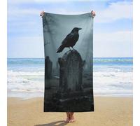 KMRHOUTIQ Microfiber Black Crow on Tombstone Beach Towel Extra Large 63x32 Inch Sandproof Thin Bath Towels Absorbent Fast Drying Travel Towel for Swim Pool Yoga Gym Camping Vacation Accessories