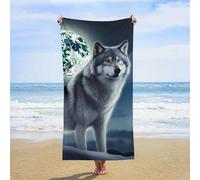 KMRHOUTIQ Microfiber Wolf Under Moon Beach Towel Extra Large 63x32 Inch Sandproof Thin Bath Towels Absorbent Fast Drying Travel Towel for Swim Pool Yoga Gym Camping Vacation Accessories