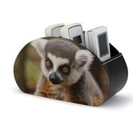 KMRHOUTIQ Monkey Lemur Cute Remote Control Holder with 5 Slots | PU Leather Desktop Organizer for TV Remotes Makeup Brushes Pens | Bed Caddy Box Fits Nightstand Office Desk Living Room Bedroom